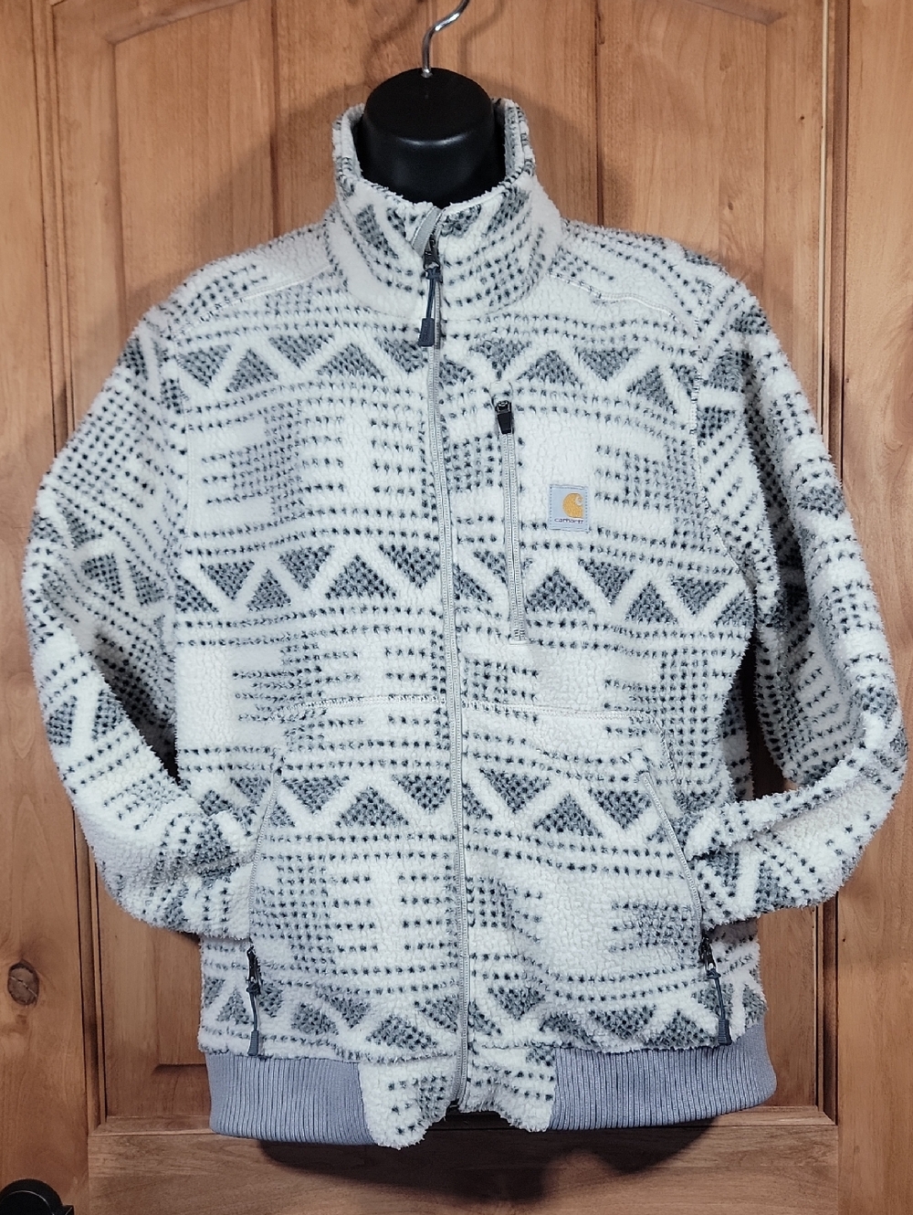 Carhartt Cream and Gray Patterned Sherpa Zip Jacket - Picture 3 of 15